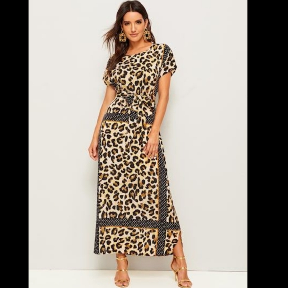 SHEIN animal leopard print belted maxi dress